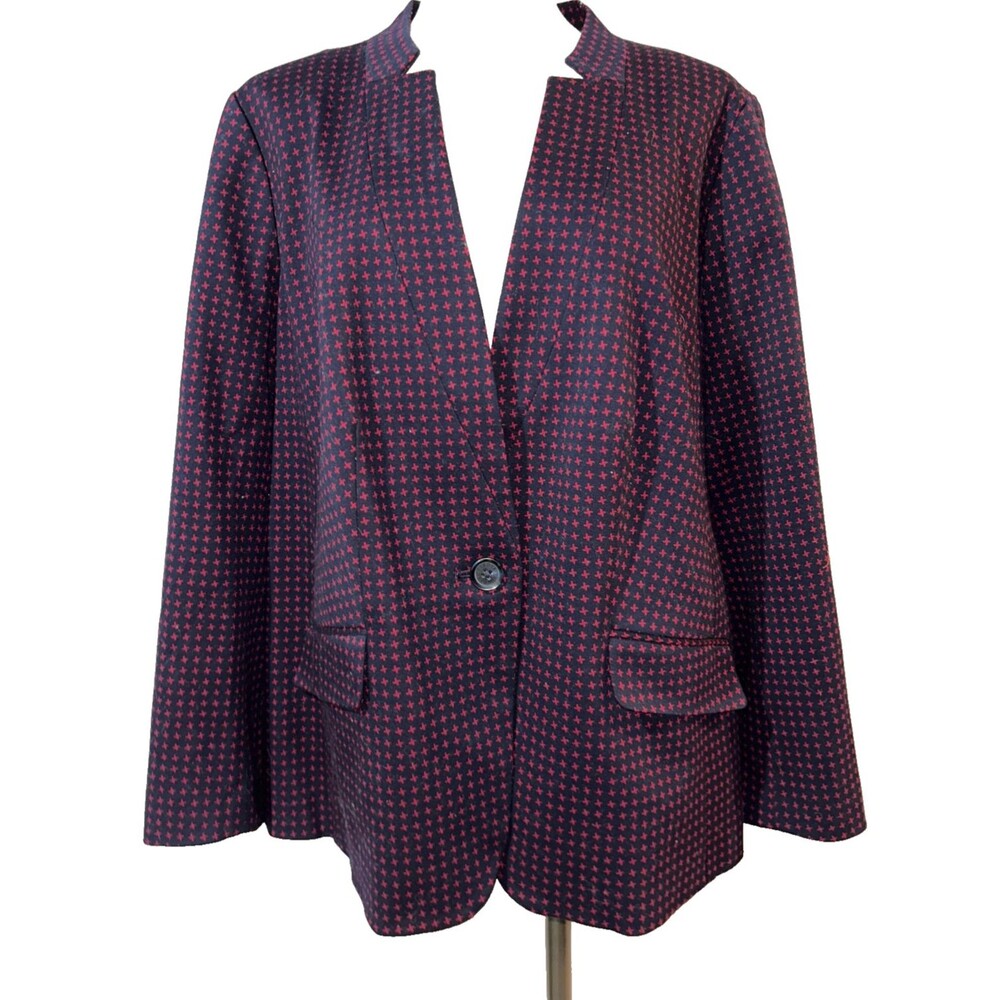 Talbots Aberdeen Women's Cotton Blazer size 18W Burgundy Navy Houndstooth
